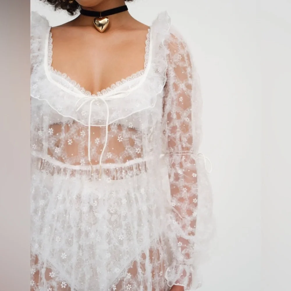 For Love And Lemons Kalea Tulle Maxi Dress white sheer tulle dress - size small - Picture 3 of 17